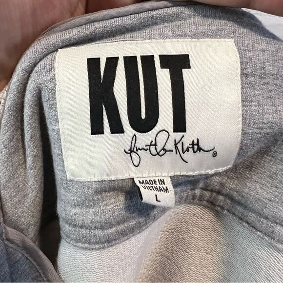 Kut from the Kloth Womens Button Front Long Jacket Size Large Gray Ruffle - Picture 6 of 6